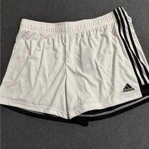 Adidas White and Black Athletic Shorts with Signature Stripes